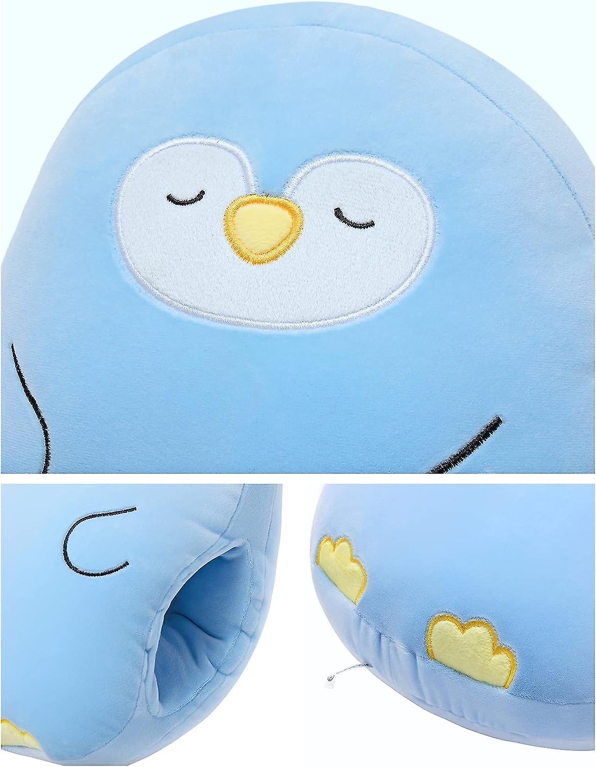 Cute Animal Plush Pillow ，cartoon Animals Soft Stuffed Pets Toy With Hand Muffs Warmer For Kids Women (penguin) Blue X large