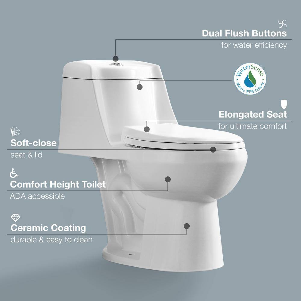 Glacier Bay Fenwick 1-Piece 1.6 GPF1.1 GPF Dual Flush Elongated Toilet in White GBTO104