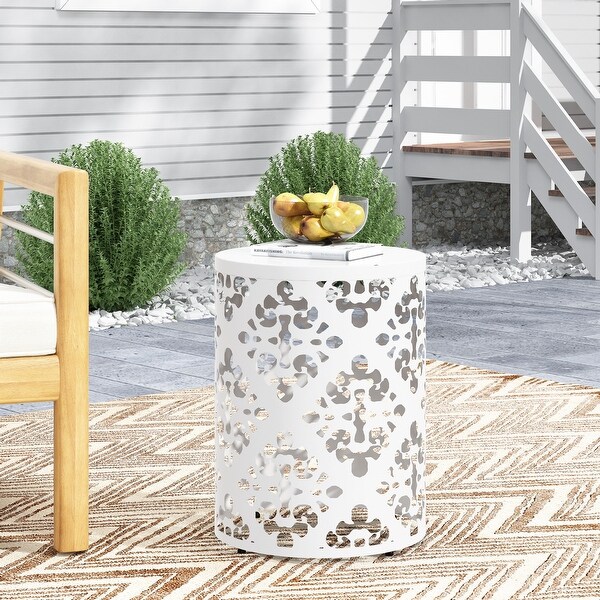 Metal end Table Outdoor Side Table for Patio，Concrete Side Table Tree Stump Side Table，Garden Stool Side Table