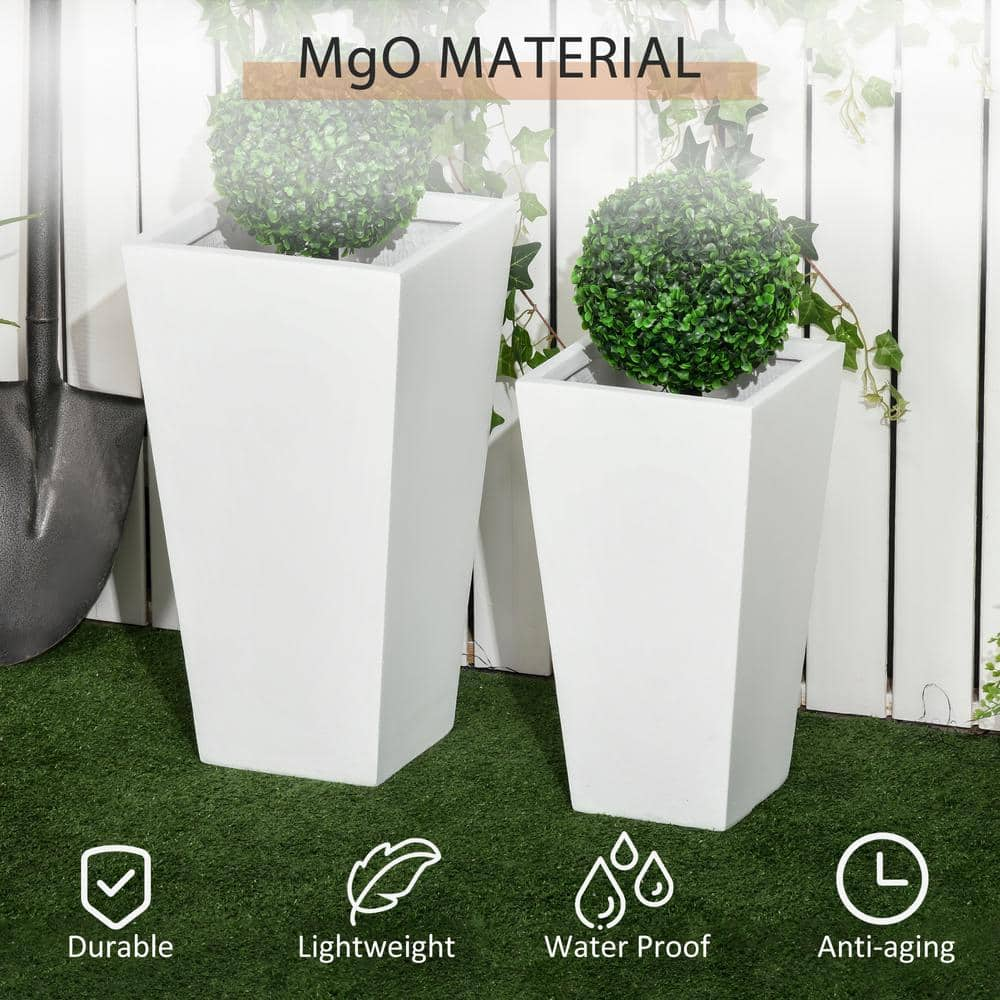 Outsunny White Outdoor Metal Planter Set Flower Pots with Drainage Holes Durable and Stackable for Patio Yard Garden (2-Pack) 845-861V00WT