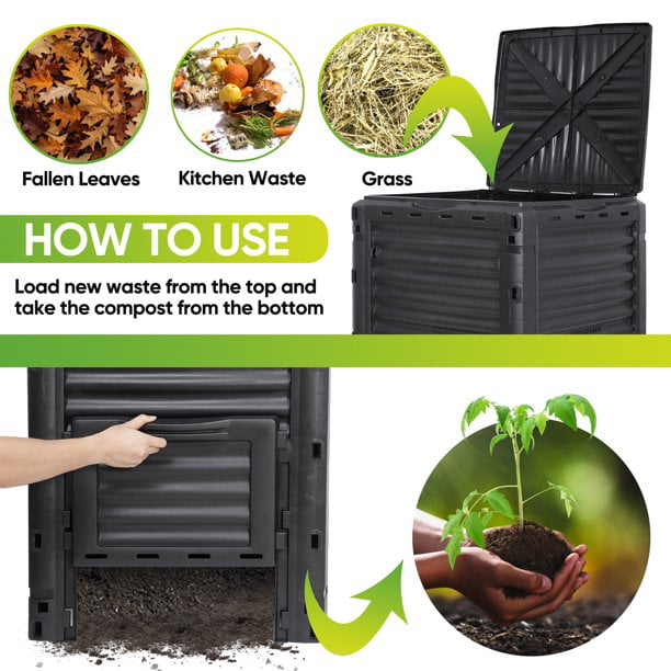 ZENSTYLE Garden Compost Bin 80 Gal Fast Creation of Fertile Soil, Black