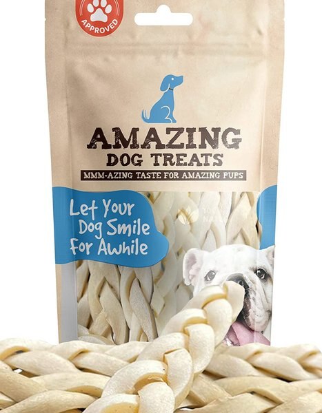 Amazing Dog Treats Beef Cheek Braided Dog Treats， 6-in， 10 count