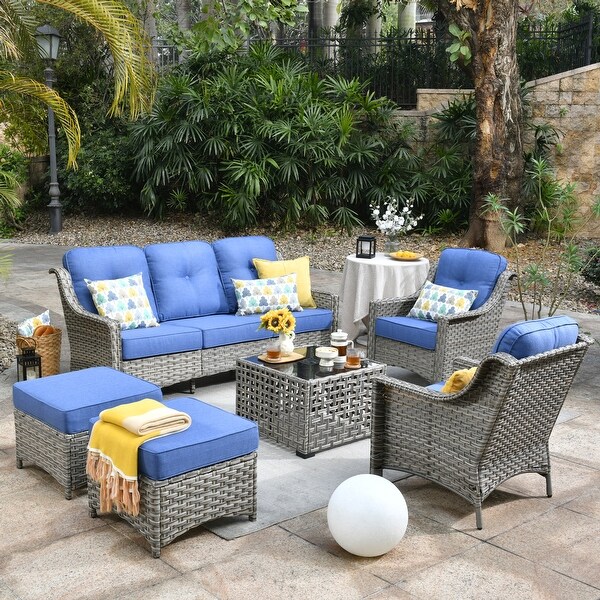 OVIOS 6 Pieces Outdoor Wicker Set With SolarPowered Table