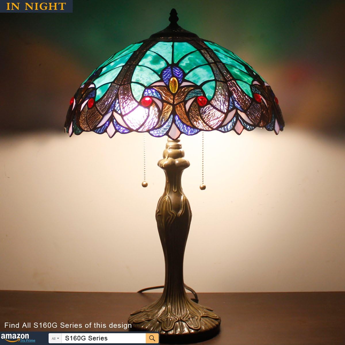 GEDUBIUBOO Tiffany Style Lamp Green Liaison Stained Glass Bedside Table Lamp 16X16X24 Inches Desk Light Metal Base Decor Bedroom Living Room  Office S160G Series Teal Purple