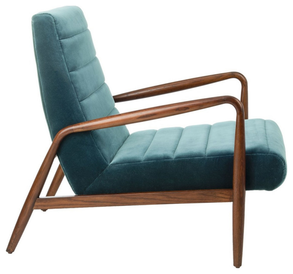 Sabello Channel Tufted Arm Chair Dark Teal/Dark Walnut   Midcentury   Armchairs And Accent Chairs   by V.S.D Furniture  Houzz