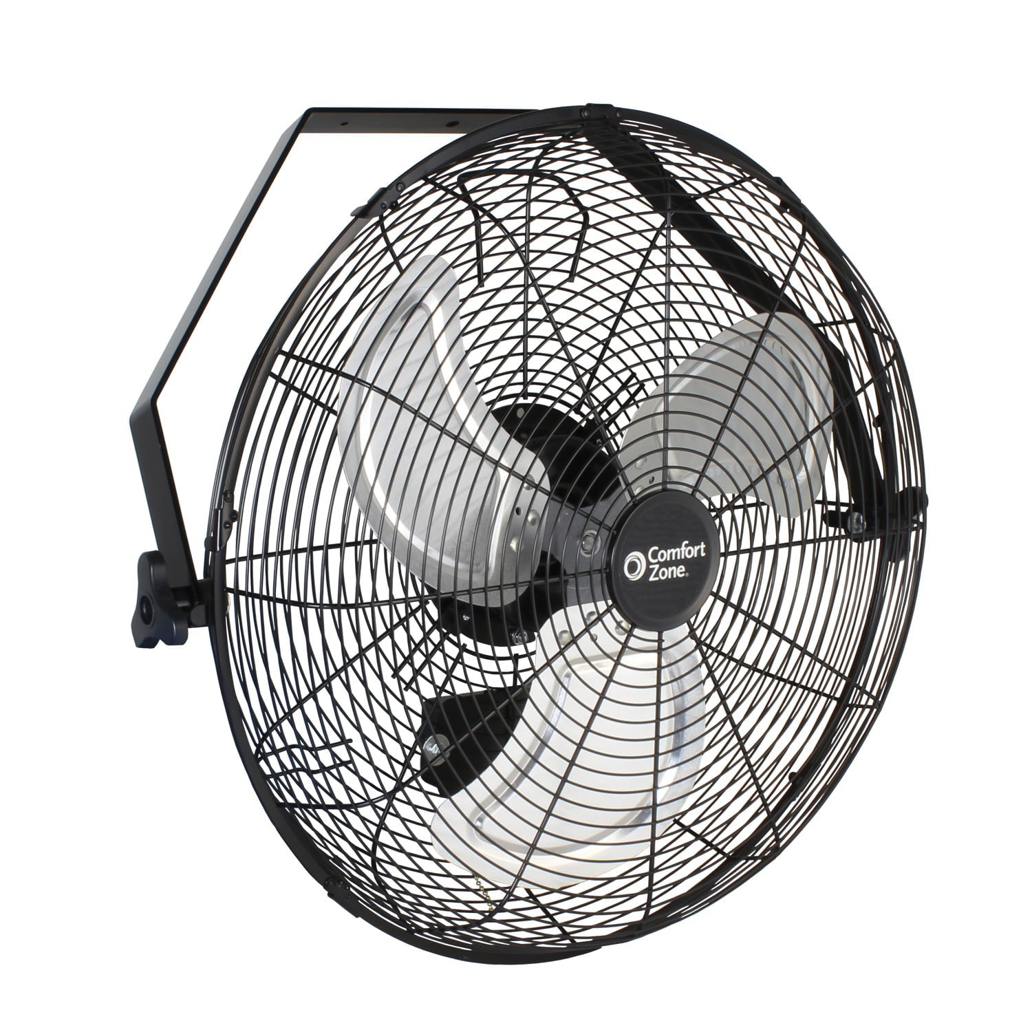 Comfort Zone 18” High-Velocity 3-Speed Industrial Wall Mount Fan, 360-Degree Angle Adjustment, All-Metal Construction, and Steel Mounting Bracket, Black