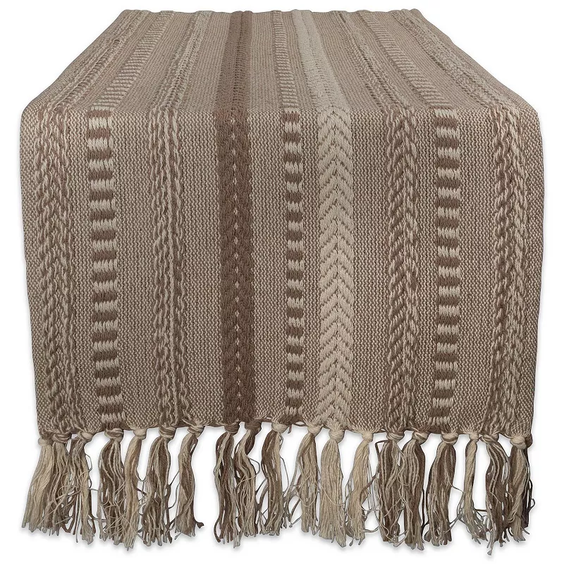 108 Brown Braided Stripe Rectangular Table Runner with Tassel Knots