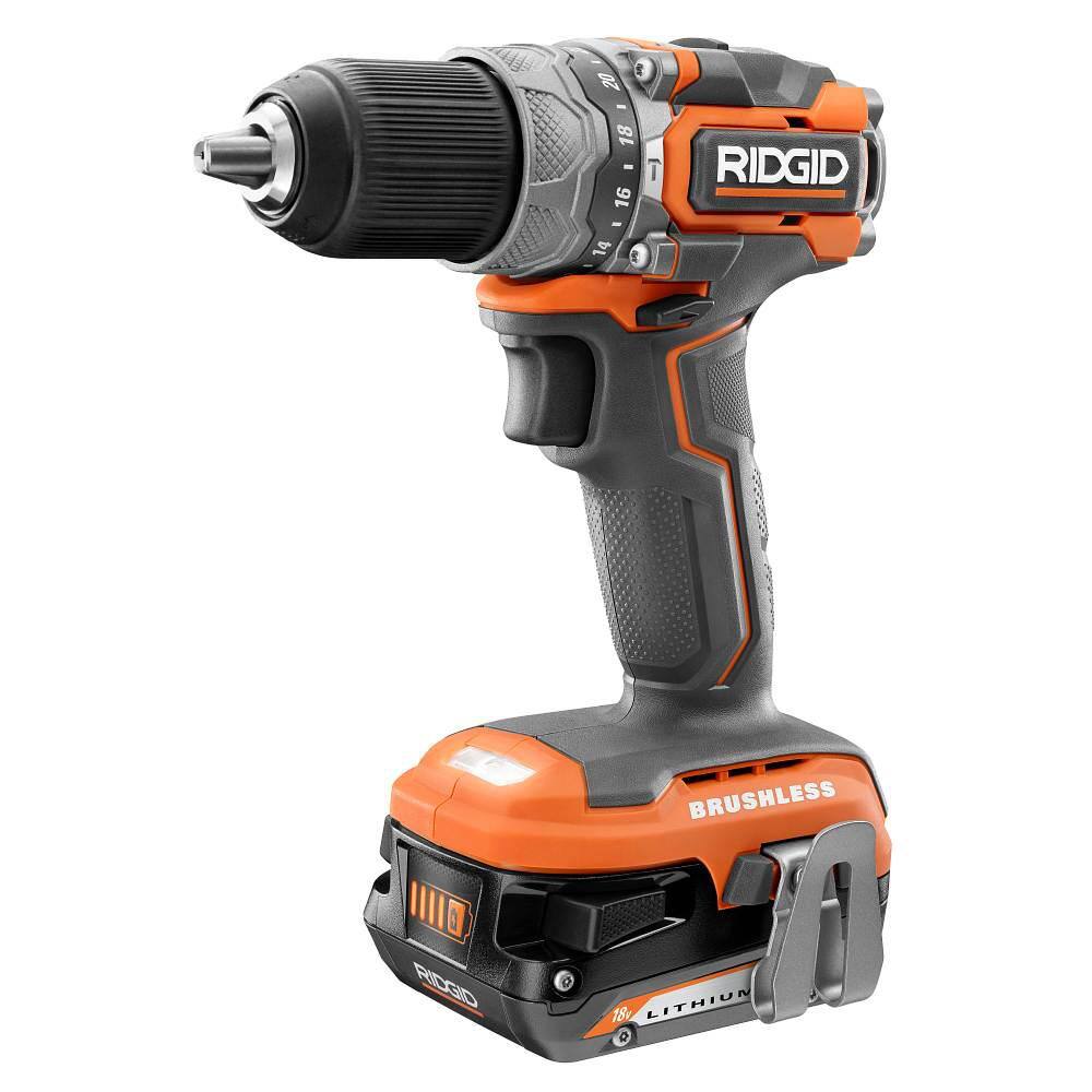 RIDGID 18V SubCompact Brushless 12 in. Hammer Drill Kit with (2) 2.0 Ah Batteries Charger and Bag R8711K