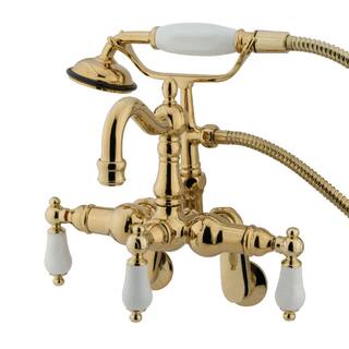 Kingston Brass Victorian Adjustable Center 3-Handle Claw Foot Tub Faucet with Handshower in Polished Brass HCC1305T2