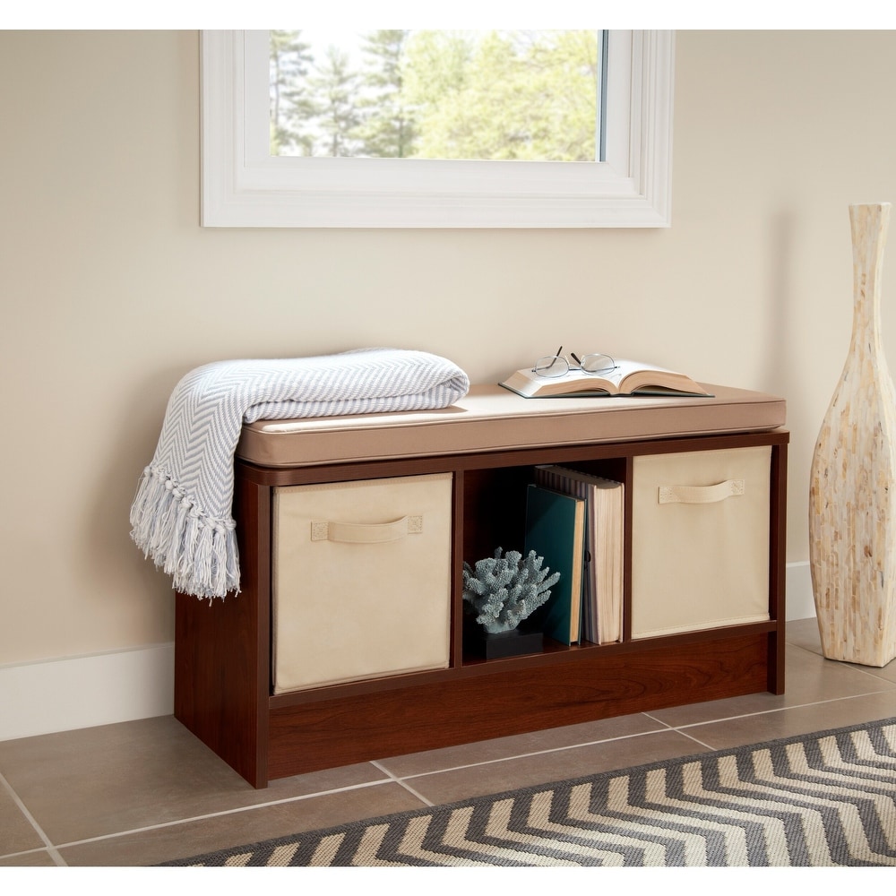 Porch   Den Southbrook 3 cube Storage Bench with Tan Cushion