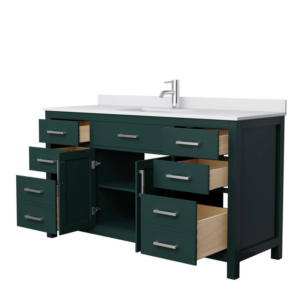 Wyndham Collection Beckett 60 in. W x 22 in. D x 35 in. H Single Sink Bathroom Vanity in Green with White Cultured Marble Top WCG242460SGEWCUNSMXX