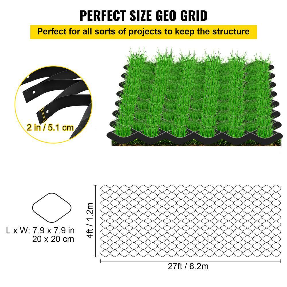 VEVOR Ground Grid 1885 lb. per sq. ft. Load Weed Barrier 2 in. Depth Patio Pavers 27 x 4 ft. Ground Stabilization Grid for DIY TGG27X4FTX2INYHLDV0