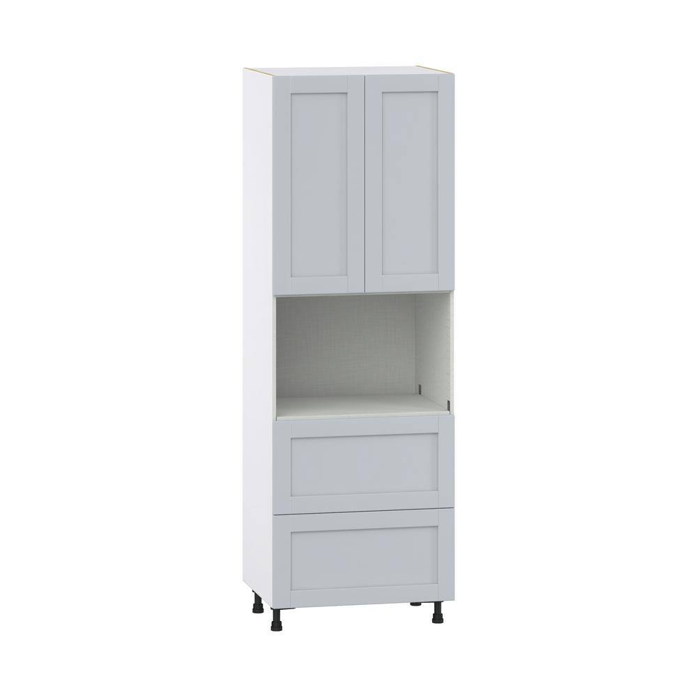 J COLLECTION Cumberland Light Gray Shaker Assembled Pantry Micro Kitchen Cabinet with 2 Drawers (30 in. W x 89.5 in. H x 24 in. D) DSTM2D3089.5-CL