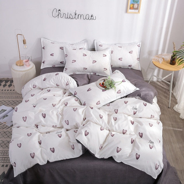 Flower Duvet Cover Bedding Set Peach Daisy Pastoral style Flat Bed Sheet