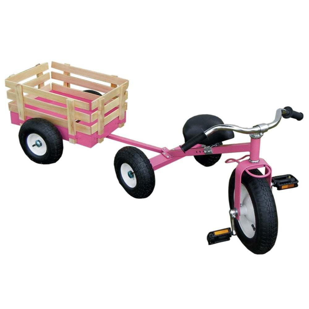 Valley Industries Classic All Terrain Kids Toy Tricycle with Pull Along Wagon Trike Pink