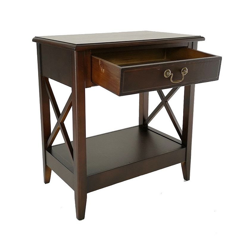 Nightstand with 1 Drawer and Criss Cross Sides， Espresso Brown