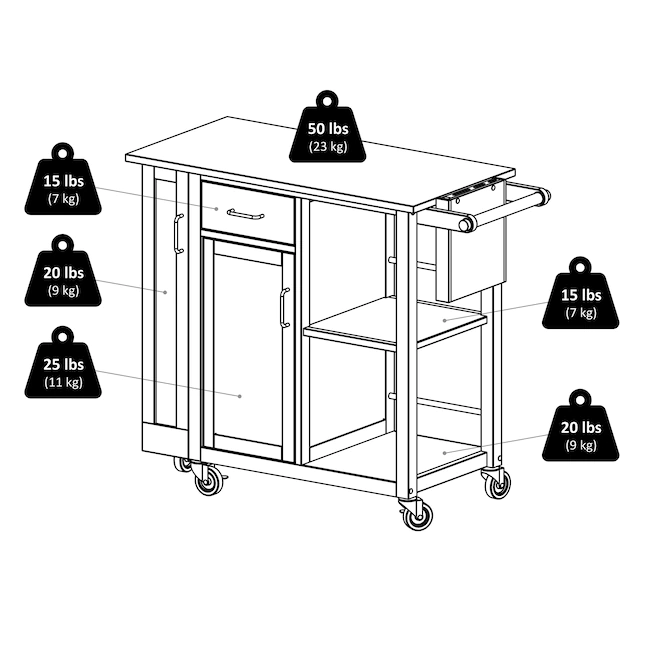 Winsome Wood 89443 Wood Base with Wood Top Rolling Kitchen Cart (18.98-in x 42.52-in x 35.63-in)