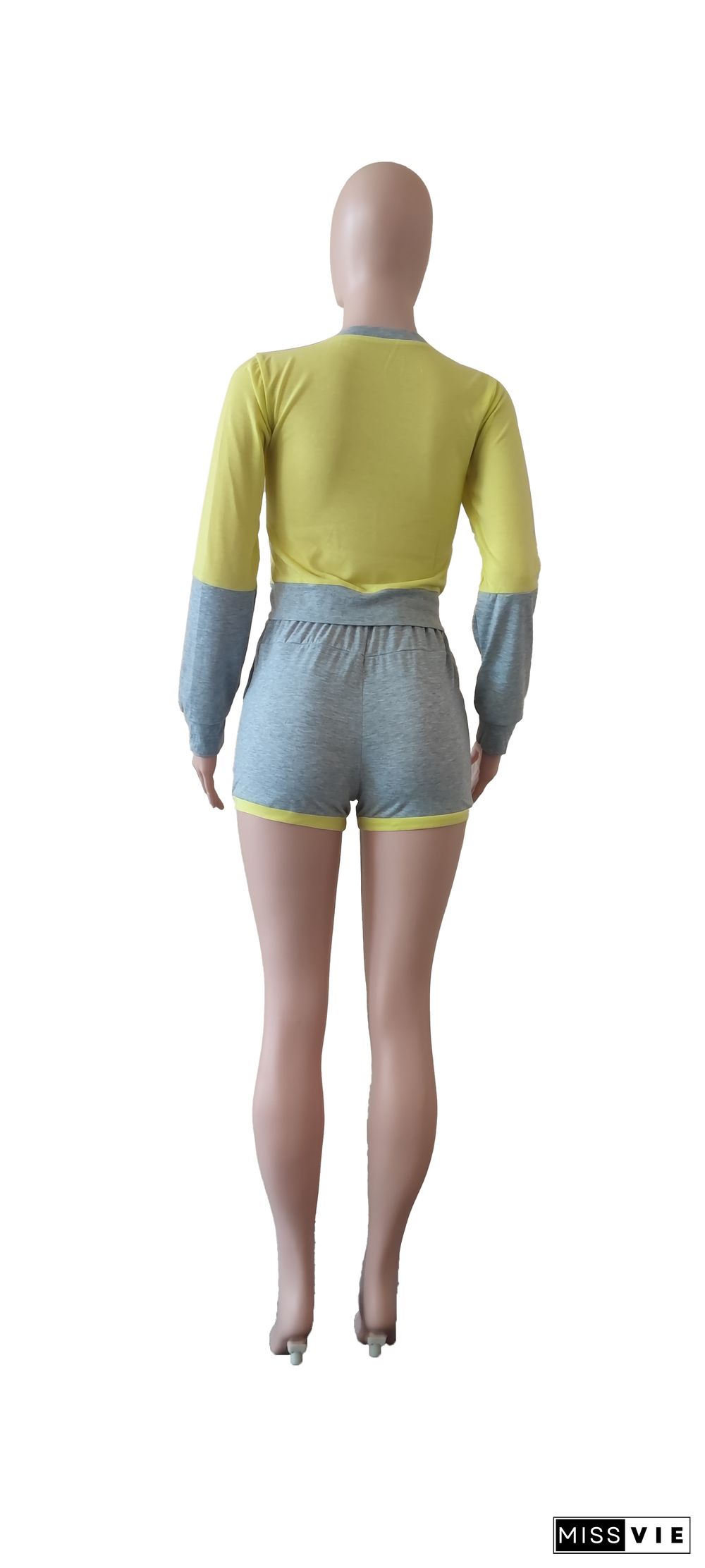 Spliced olor Jogging Casual Sports Long-sleeved Shorts Two-piece Suit