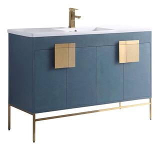 FINE FIXTURES Shawbridge 48 in. W x 18.11 in. D x 33.5 in. H Bath Vanity in French Blue with Ceramic Vanity Top in White SH48FB-SHHA2SB