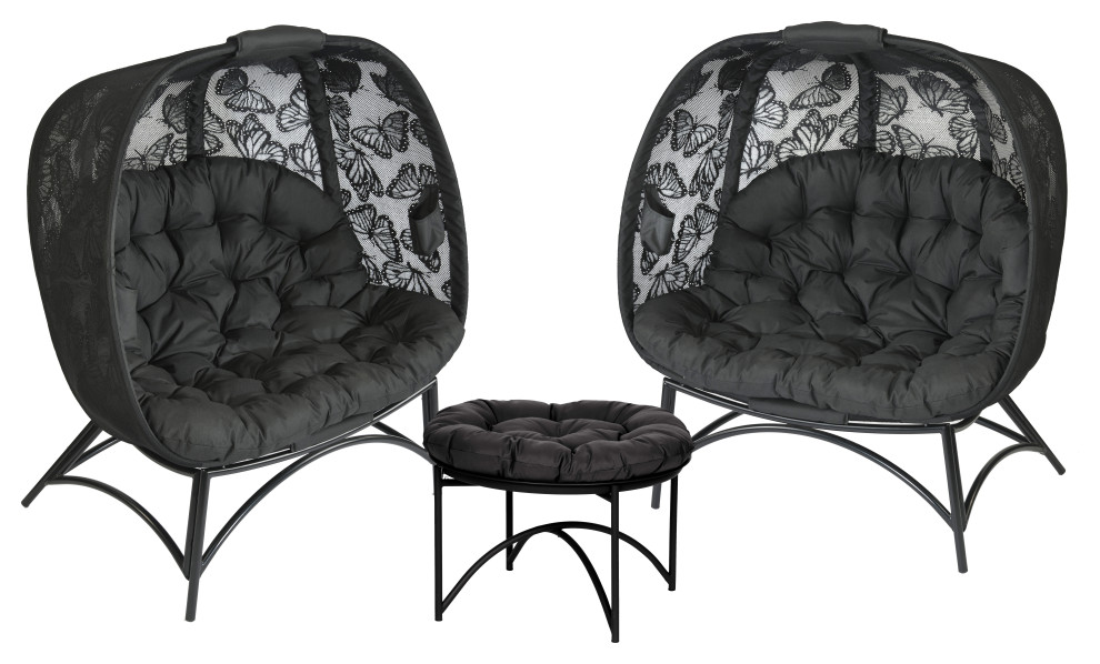 56H x 50W x 26D Black Conversation Set Butterfly Design   Transitional   Outdoor Lounge Sets   by IDEAZ International  LLC  Houzz