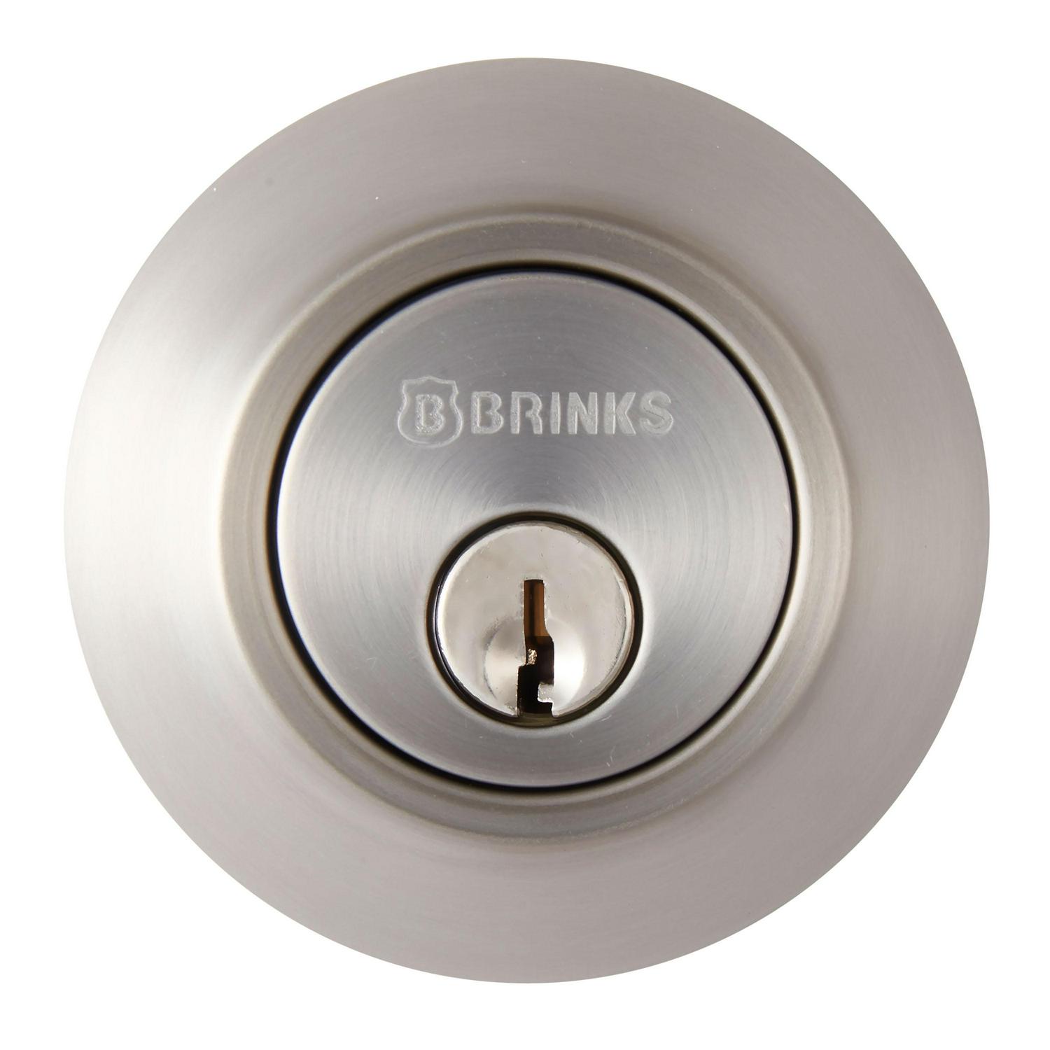 Brinks Keyed Entry Tulip Doorknob and Deadbolt Combo， Satin Nickel Finish， Twin Pack