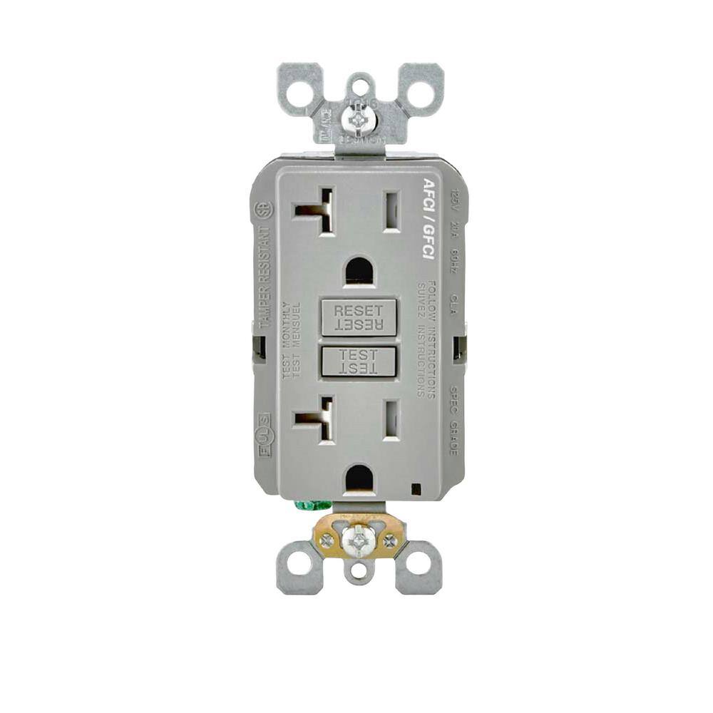 Leviton 20 Amp 125-Volt Duplex Self-Test SmartlockPro Tamper Resistant AFCIGFCI Dual Function Outlet Gray AGTR2-GY