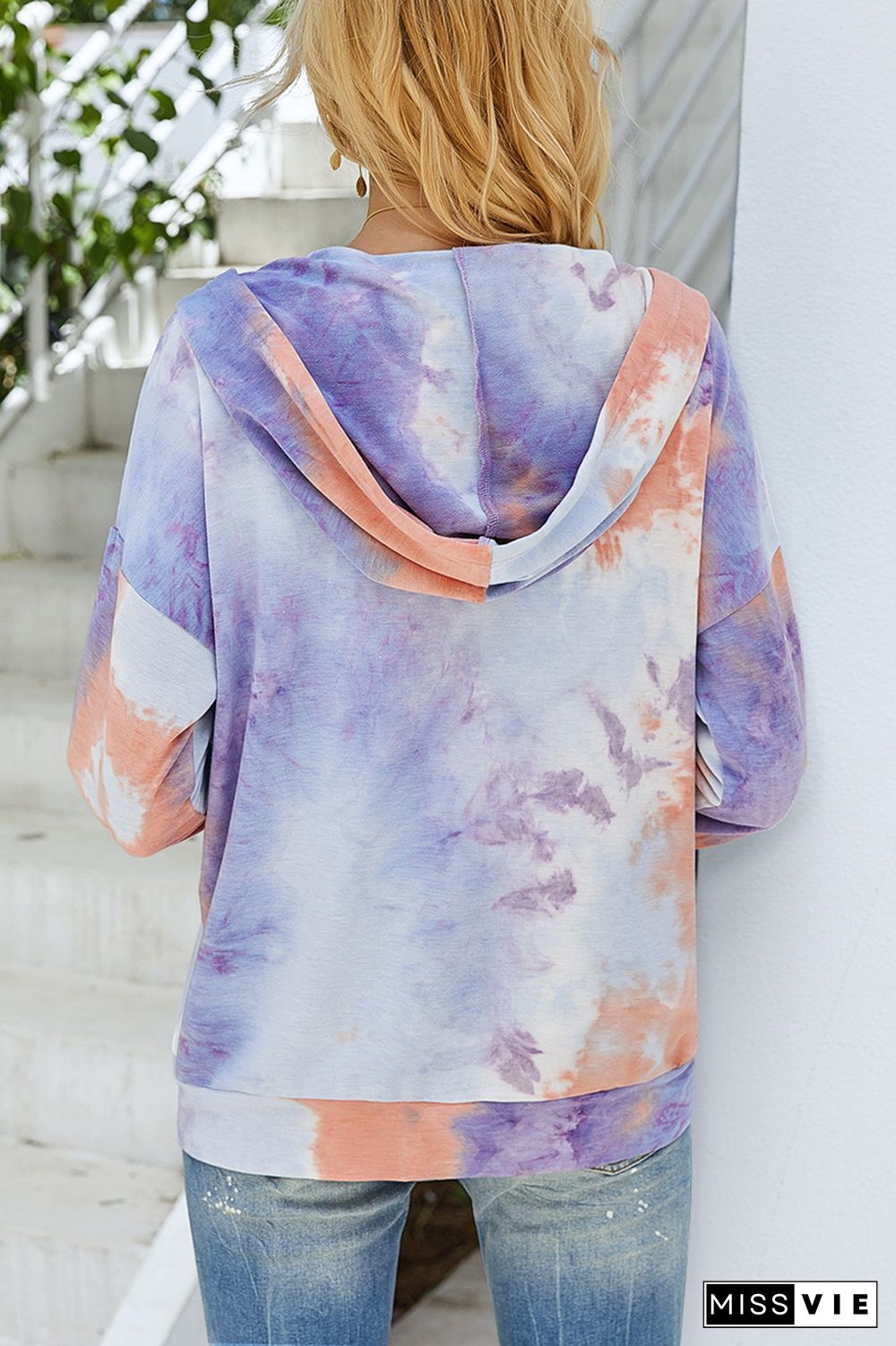 Tie Dye Zipper Long Sleeve Hoodie Coat