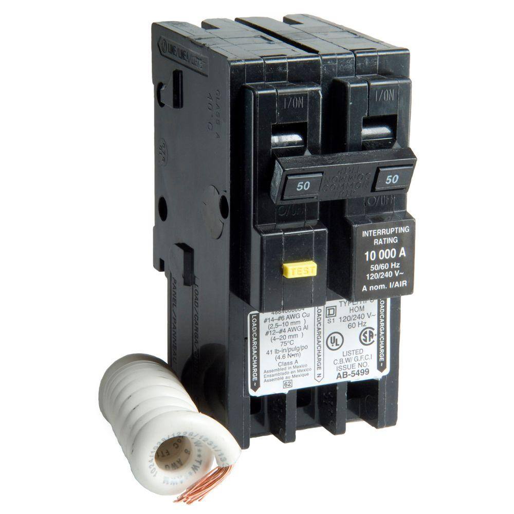 Square D Homeline 50 Amp 2-Pole GFCI Circuit Breaker HOM250GFICP