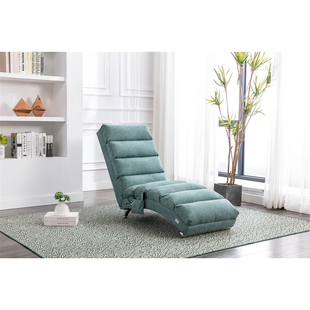 Modern Linen Ergonomic Massage and Heating Function Chaise Lounge with Remote Control and Side Pocket