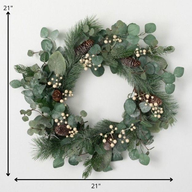 Artificial Dusted Pine Berry Wreath Green 21 quot h