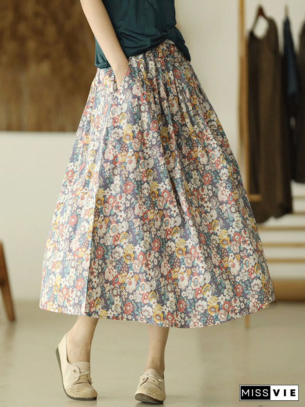 Original Floral Cotton-Blend A-Line Skirt