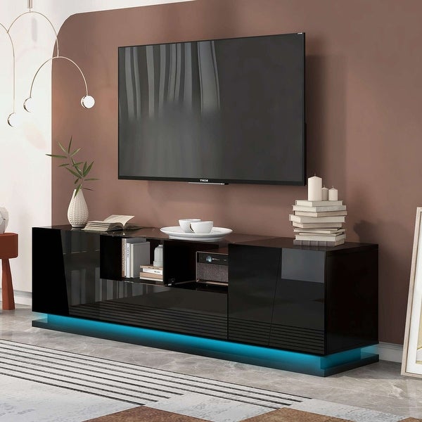 70'' Width Modern High Gloss TV Stand with Tempered Glass