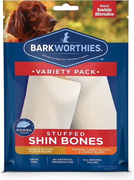 Barkworthies Stuffed Shin Bones Variety Pack Grain-Free Dog Treats， 2 count