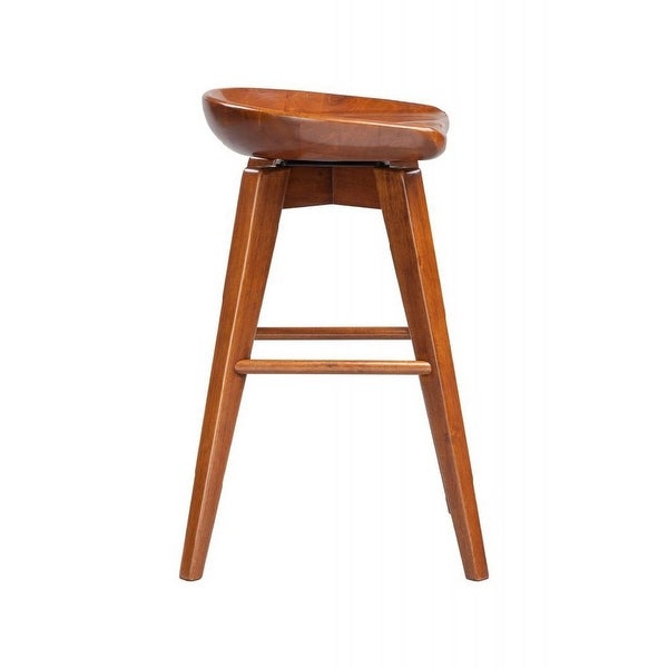 Contoured Seat Wooden Swivel Counter Stool with Angled Legs， Walnut Brown