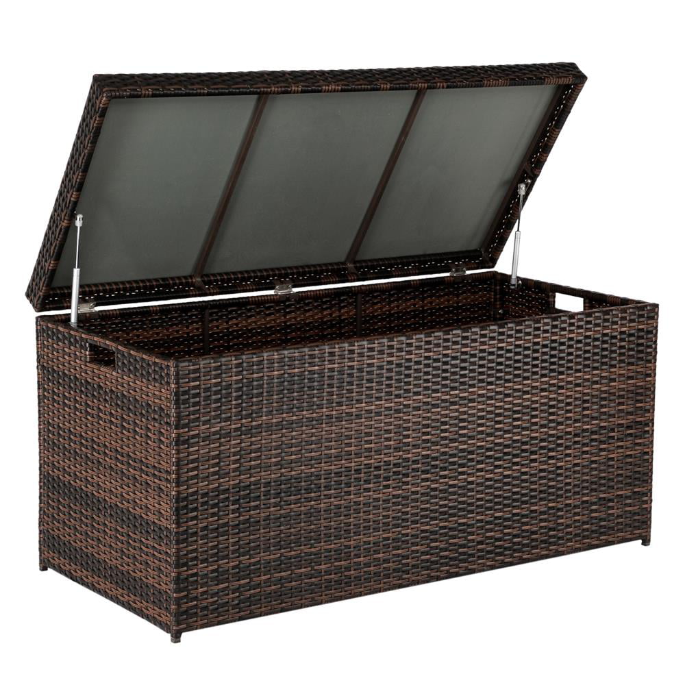 UBesGoo 135 Gallon Outdoor Patio Resin Wicker Deck Storage Box Brown