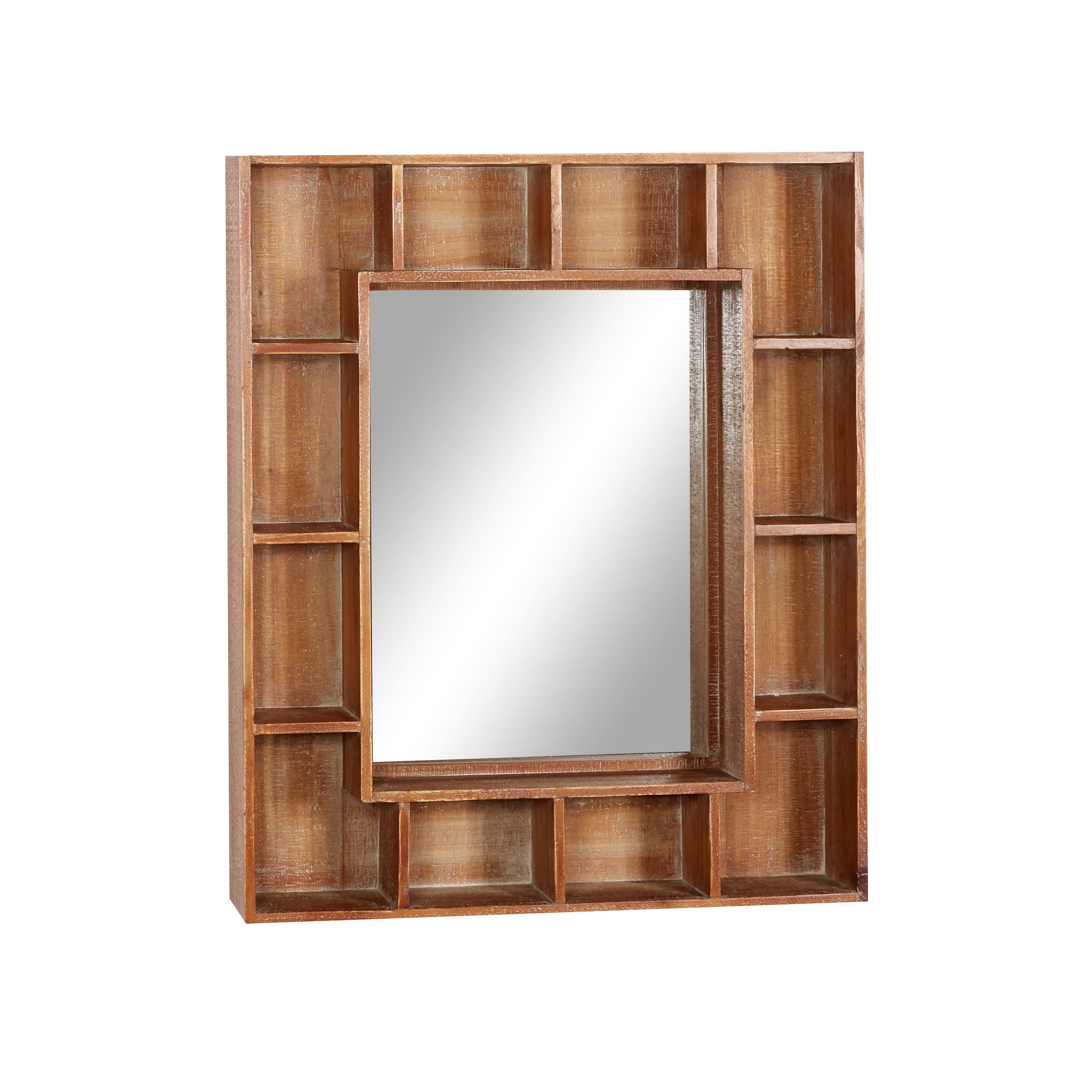 Brown Wood Farmhouse Wall Mirror 29 x 24 x 6