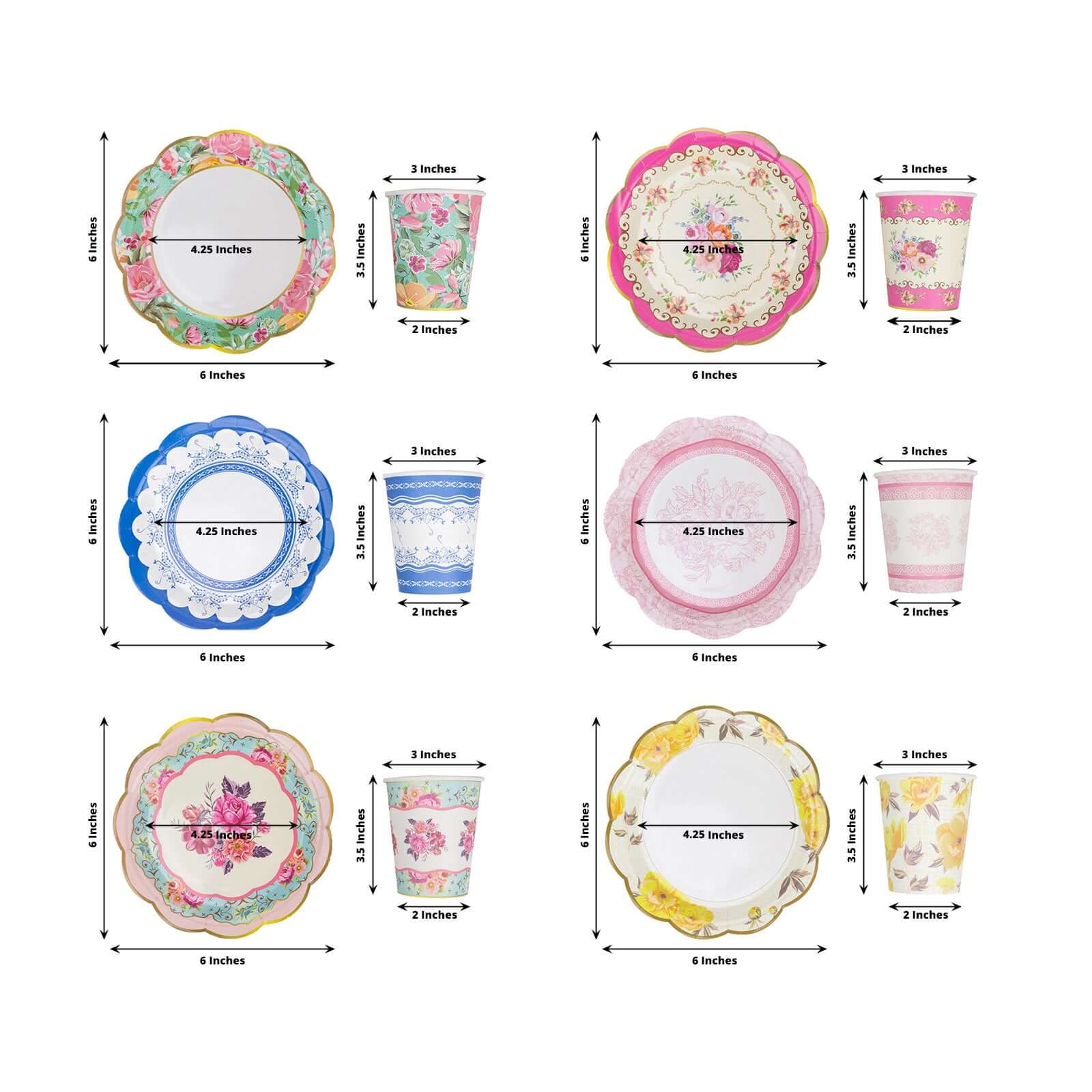 24 Pack Vintage Mixed Floral Paper Cup And Saucer Set, Disposable Tea Party Supplies Kit