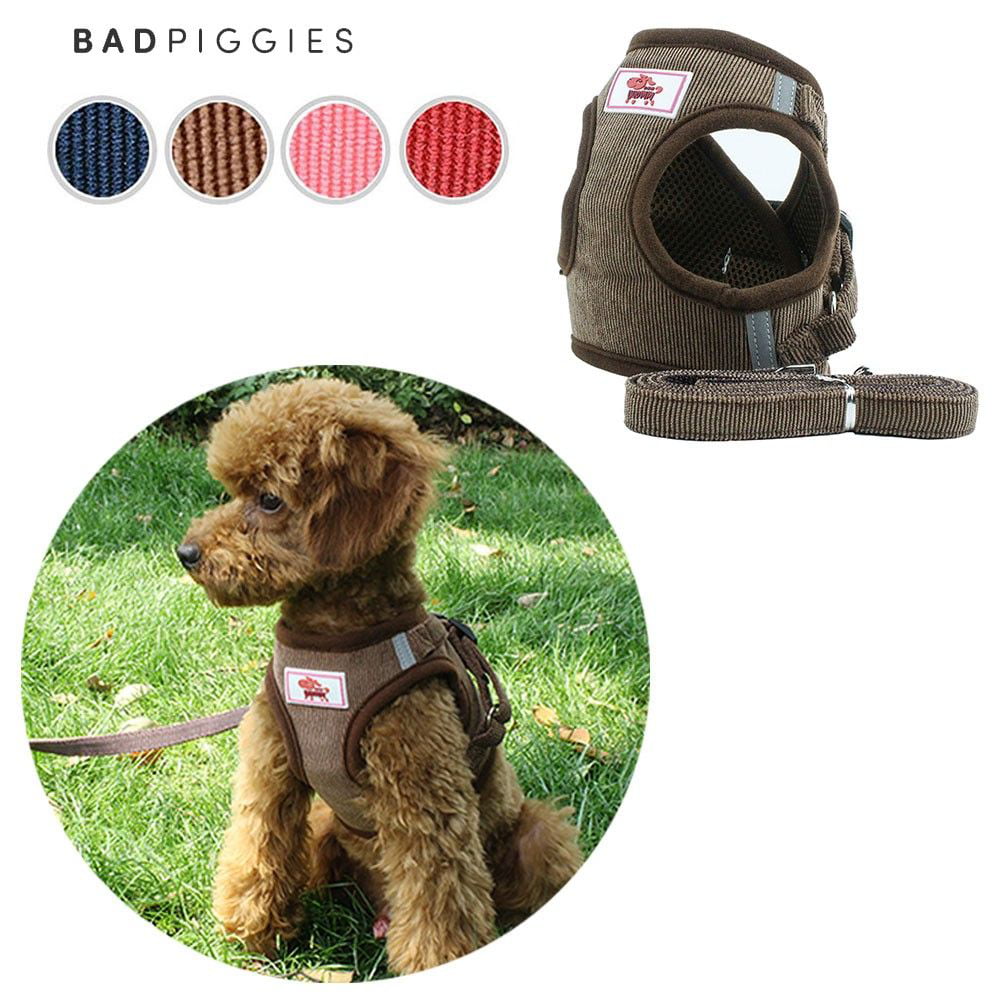 BadPiggies Universal Puppy Cat Dog Harness with Leash Set Escape Proof Adjustable Reflective Mesh Corduroy Harnesses (XL， Coffee)