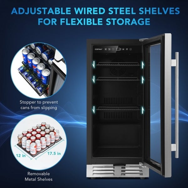 15 Inch 100 Can Built-in Freestanding Beverage Cooler Refrigerator with Adjustable Temperature