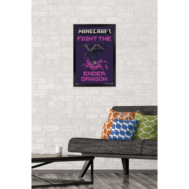 Trends International Minecraft Fight The Ender Dragon Framed Wall Poster Prints