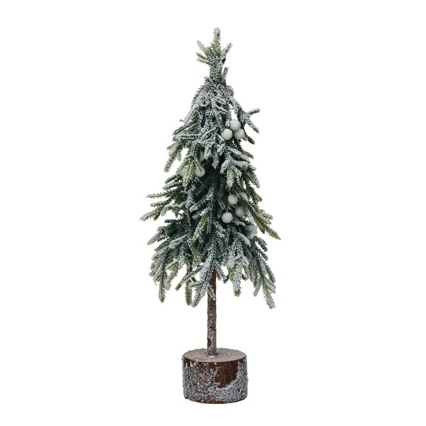 Faux Fir Tree with Wood Base and Snow Finish