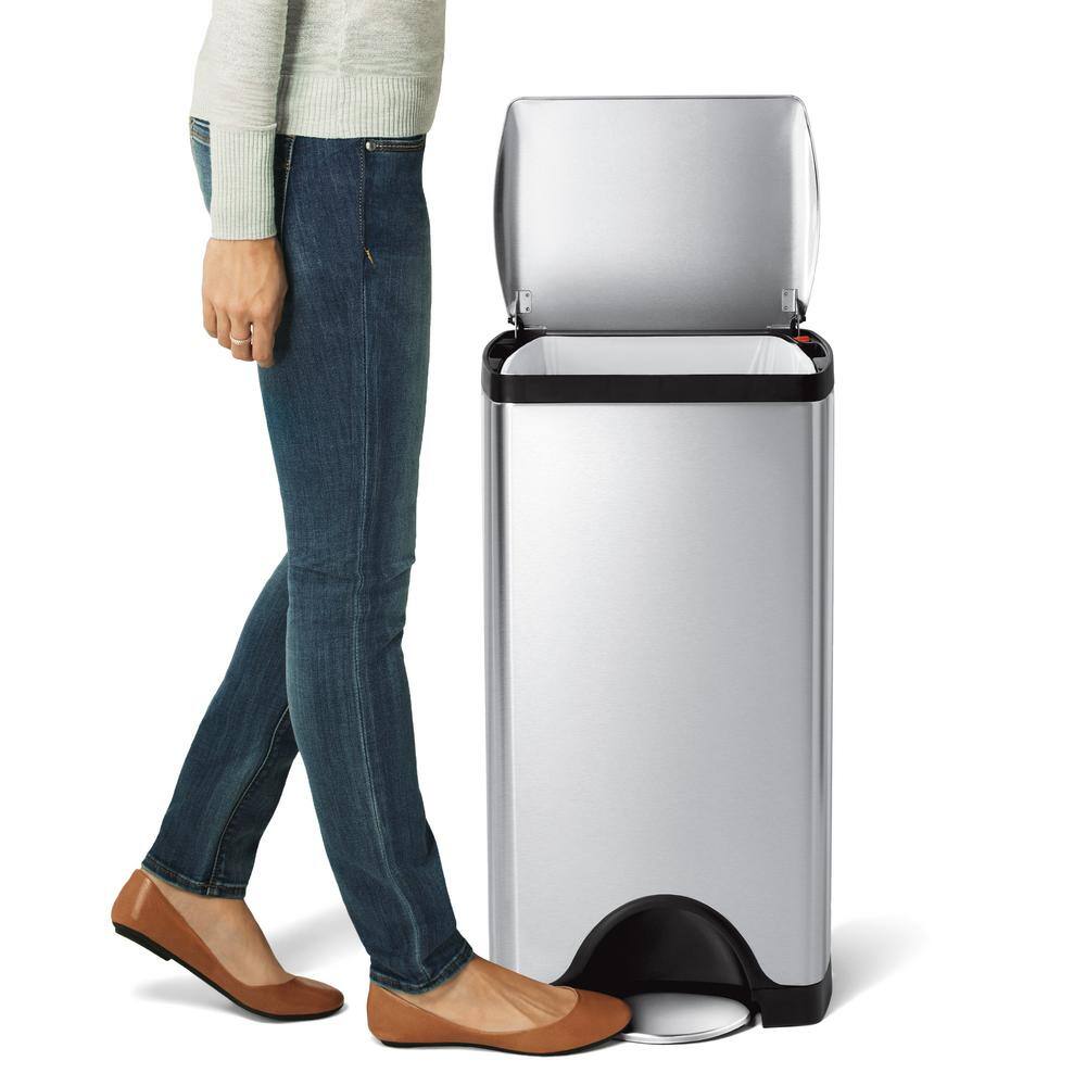 simplehuman 7.8 Gal. Brushed Stainless Steel Rectangular Step Trash Can with Steel Lid CW1832DC