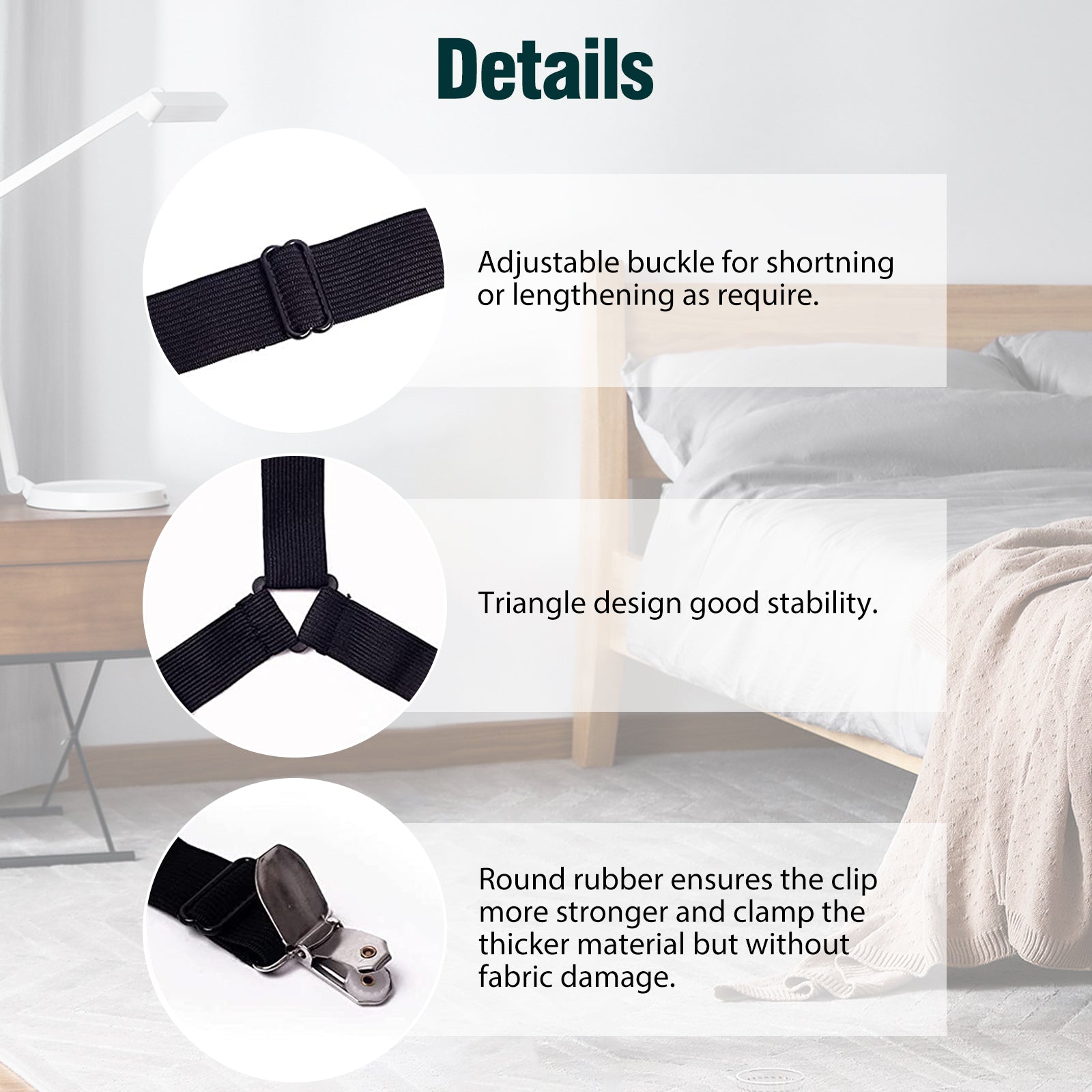 EEEkit 6 Sides Heavy Duty Triangle Bed Sheet Clip, Adjustable Elastic Sheet Straps Suspenders Gripper Fastener Holder, Crisscross Bed Sheet Clip, Fit Round and Square Mattresses, Keep Sheets in Place