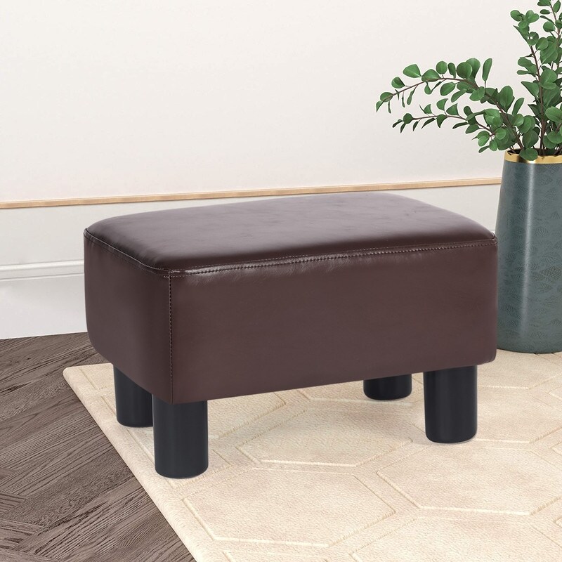 Adeco Small Rectangle Footstool PU Leather Ottoman Footrest Modern