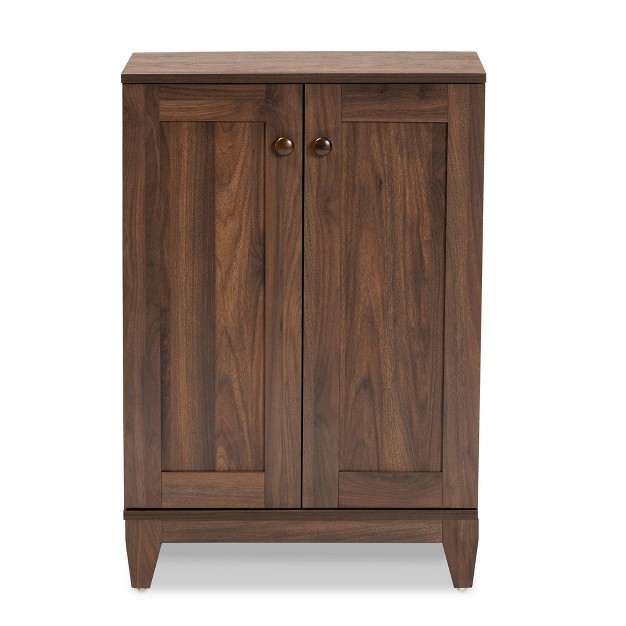 2 Door Nissa Wood Shoe Storage Cabinet Walnut Brown Baxton Studio