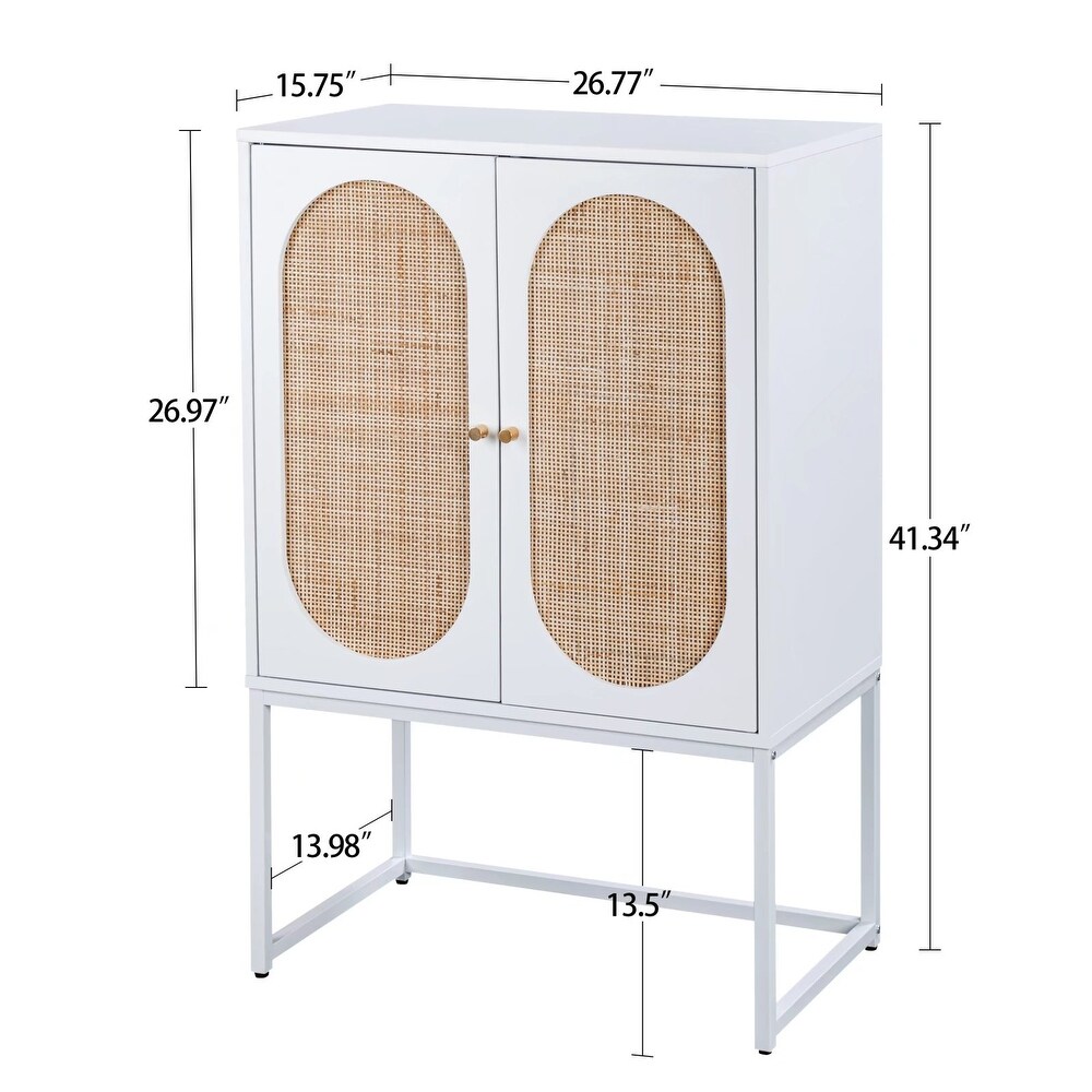 Natural Rattan 2 Door High Cabinet  Built in Adjustable Shelf  Easy Assembly  Free Standing Cabinet  for Living Room Bedroom