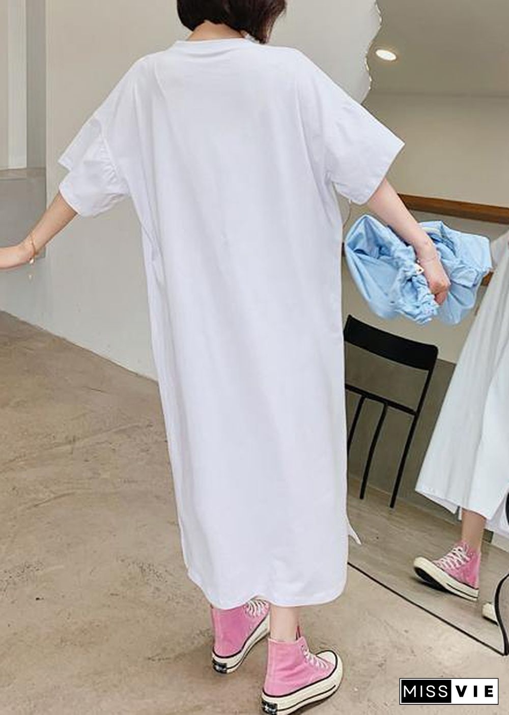 Handmade white Cartoon anime print dress o neck Robe Dresses