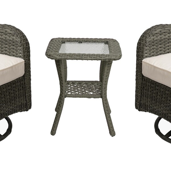 3 Pieces Patio Furniture Rocking Set with Rattan Side Table