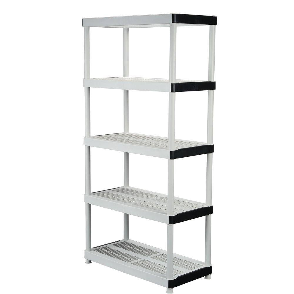 HDX 5-Tier Plastic Garage Storage Shelving Unit in Gray (36 in. W x 72 in. H x 18 in. D) 127932