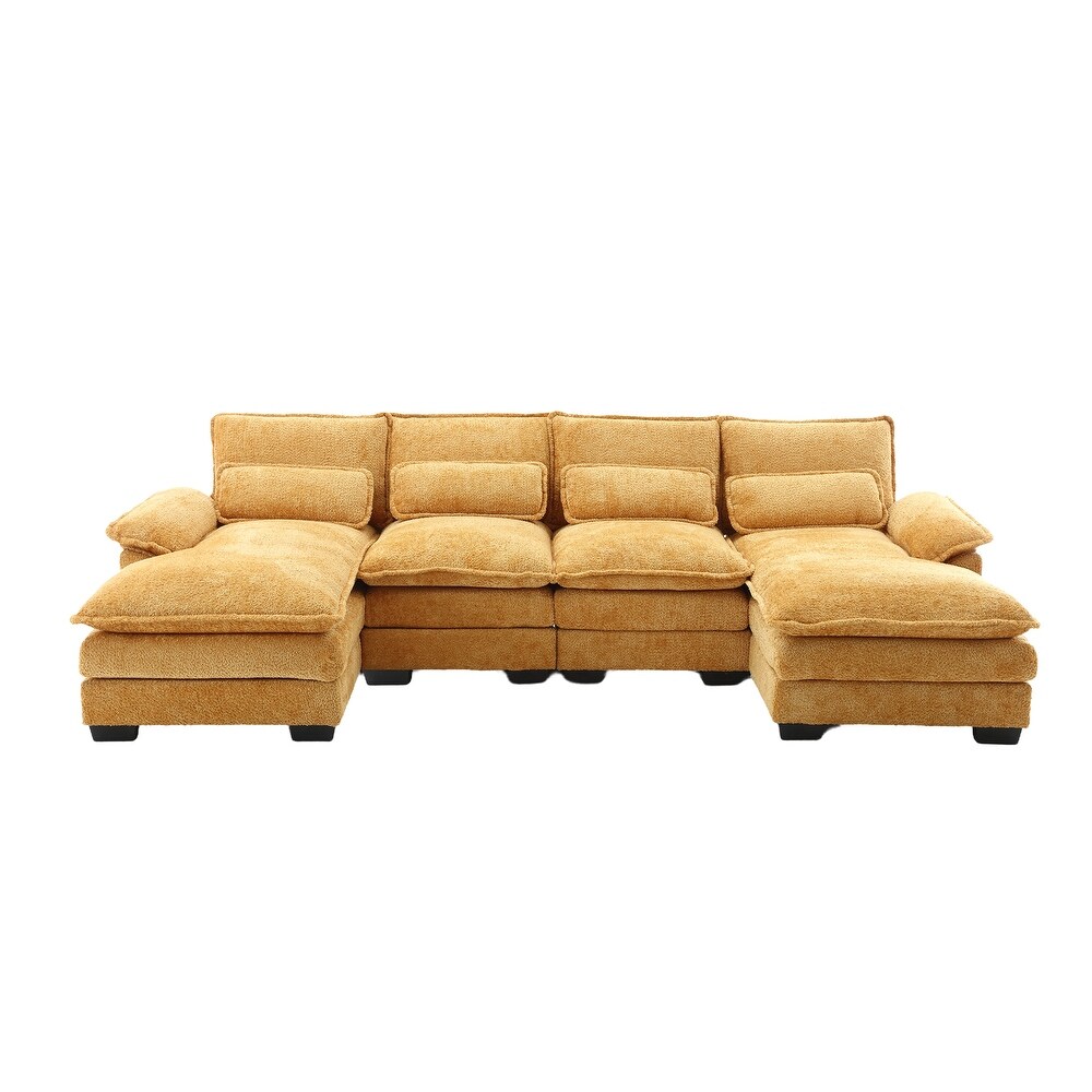 U shaped Sectional Sleeper Sofa Reversible Modular Couch  Yellow